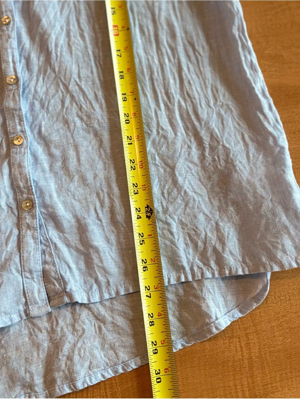 Sigrid Olsen Light Blue Linen Button-Down Shirt with Yellow Collar Trim - Picture 4 of 5